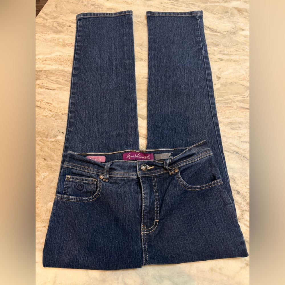Gloria Vanderbilt Dark Wash Stretch Jeans Women 4 Petite Mid Rise Straight Leg
